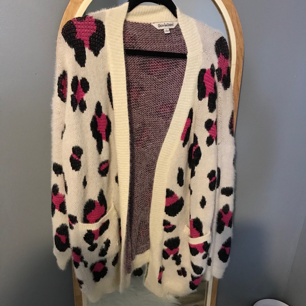 Pink and Cream Leopard Print Cardigan SZ-L